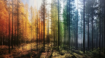 Obraz premium Autumn to Winter: A Forest Through the Seasons