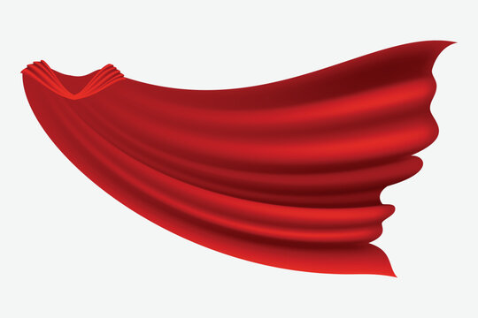 Superhero red cape in front view. Scarlet fabric silk cloak. Mantle costume or cover cartoon vector illustration