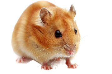 Adorable hamster sitting upright, isolated on a clean white background.