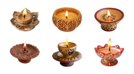 Diya lamp isolated on a transparent or white background, cut-out, PNG, Diwali festival of lights celebration