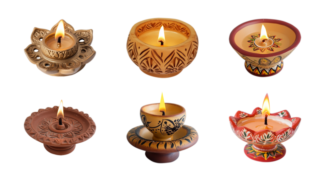 Diya lamp isolated on a transparent or white background, cut-out, PNG, Diwali festival of lights celebration