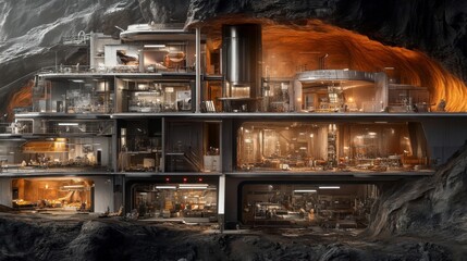 Futuristic Underground House: A Cross-Section View of a Modern Cave Home