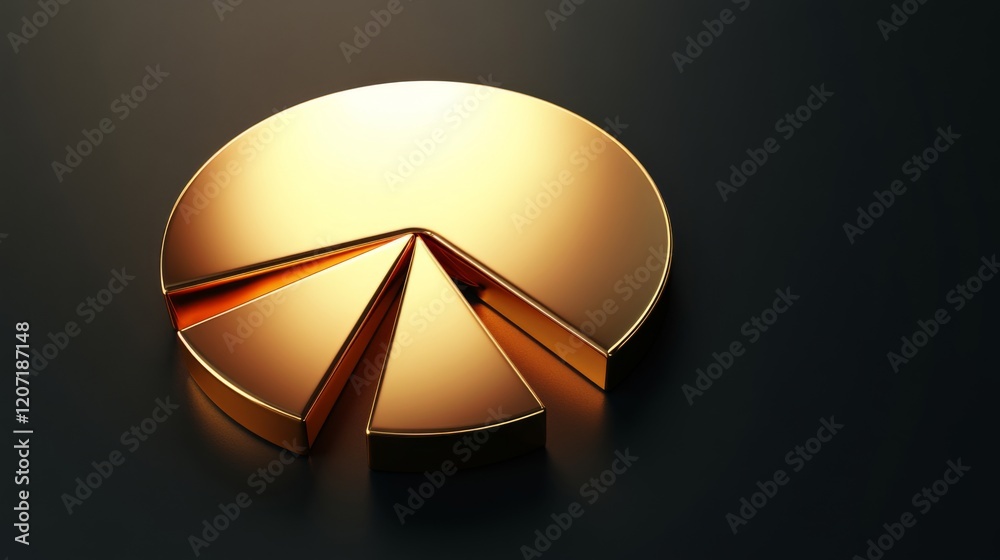 Poster A golden pie chart with sleek metallic segments, set on a dark gradient background, representing investment proportions in gold