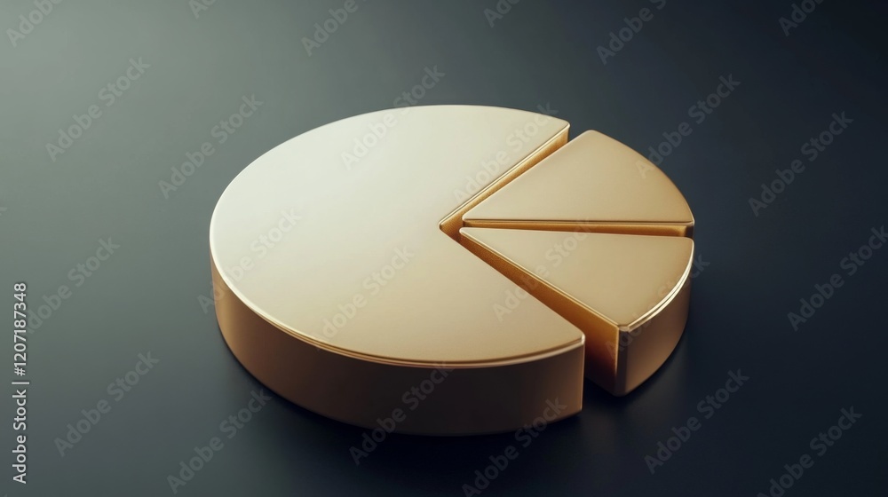 Poster A golden pie chart with sleek metallic segments, set on a dark gradient background, representing investment proportions in gold