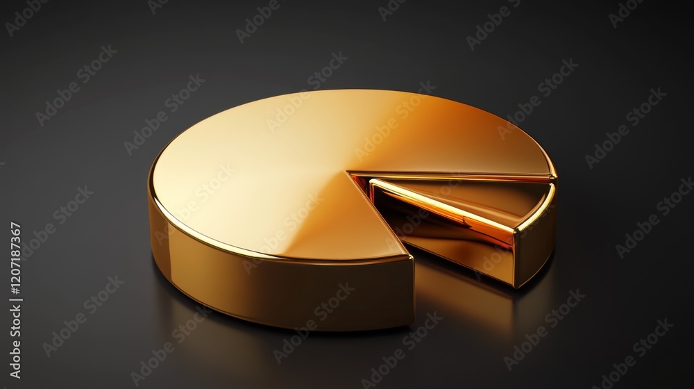 Poster A golden pie chart with sleek metallic segments, set on a dark gradient background, representing investment proportions in gold