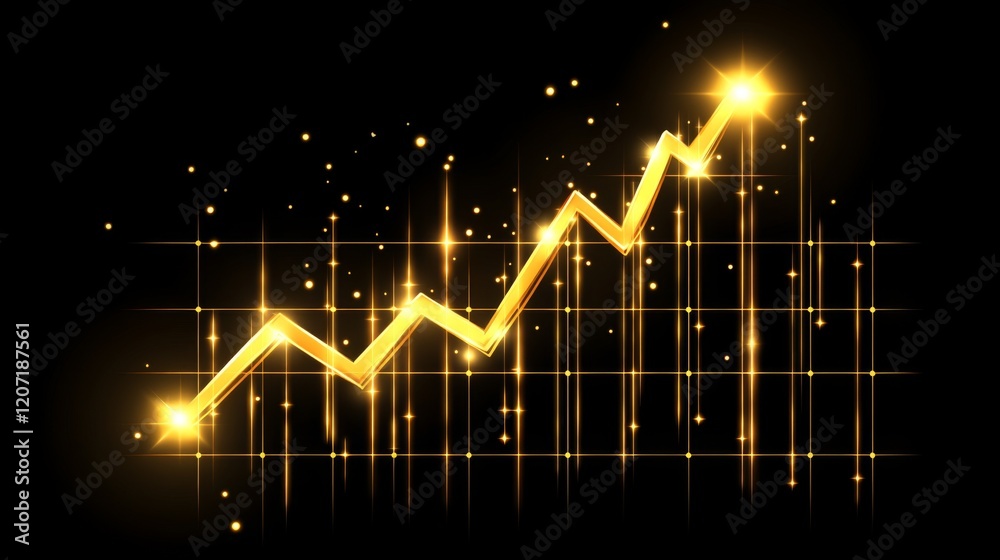 Leinwandbilder A gold price line graph with a golden upward trend line, set against a dark background with glowing highlights and grid lines for a high-value look