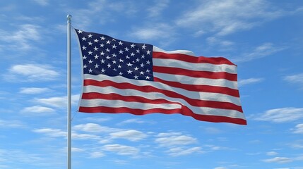 Fototapeta premium American Flag Waving Proudly Under a Clear Blue Sky