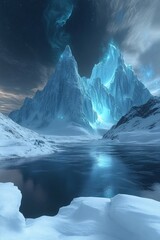 Enchanting Glacial Peaks Under a Starlit Sky Serene Winter Landscape