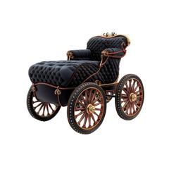 Naklejka premium Luxurious Vintage Horse-Drawn Carriage with Black Leather Upholstery and Ornate Gold Accents