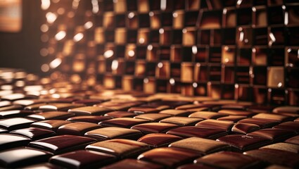 Obraz premium Abstract perspective of warm brown square tiles creating a textured background