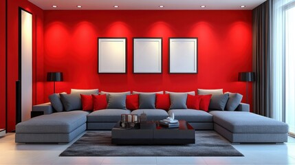 Modern Living Room Design with Red Wall and Stylish Furniture