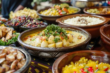 Peruvian gourmet buffet with traditional dishes