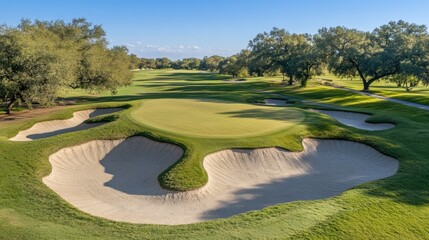 Scenic Golf Course View with Sand Bunkers and Green Fairway
