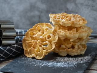 Carnival and Easter flowers. Typical sweet of Spanish cuisine