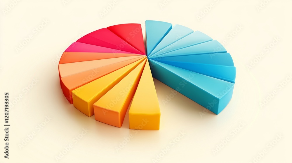 Fototapete a modern pie chart with colorful slices set on a light gradient background, with slight d effects an