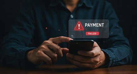 Payment Failed Alert on Smartphone: Digital Transaction Error with Red Warning Icon