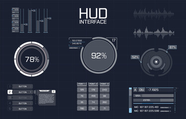 Futuristic HUD interface elements with blue glowing accents.
