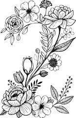 Fototapeta premium Number 2 outline art vector floral pattern drawing spring element decoration svg file