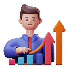 3D Render of Growth and Business Increase Icon – Arrow and Chart Illustration for Web & Apps
