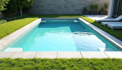 Modern swimming pool in a lush garden