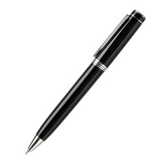 Classic ballpoint pen in black and silver, isolated on white background. Clean and centered.