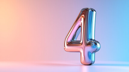 floating, metallic number "4" in mid-air with soft lighting, against a blurred, pastel-colored background 