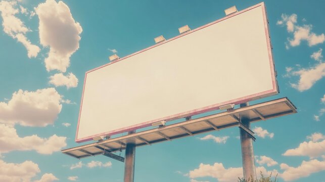 Blank billboard under a blue sky with clouds.