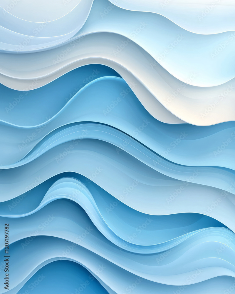 Poster a simplistic abstract pattern of continuous flowing lines in soft blue hues, evoking calmness and tr