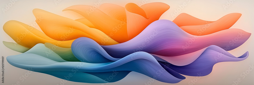 Fototapete An abstract minimalist piece with continuous flowing lines in vibrant colors, creating a sense of energy and fluidity,