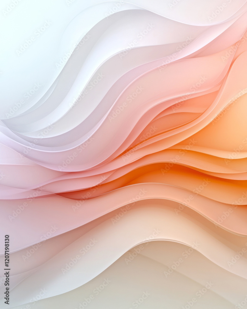 Poster a minimalist abstract artwork with smooth, undulating lines in soft pink and white, evoking a sense 