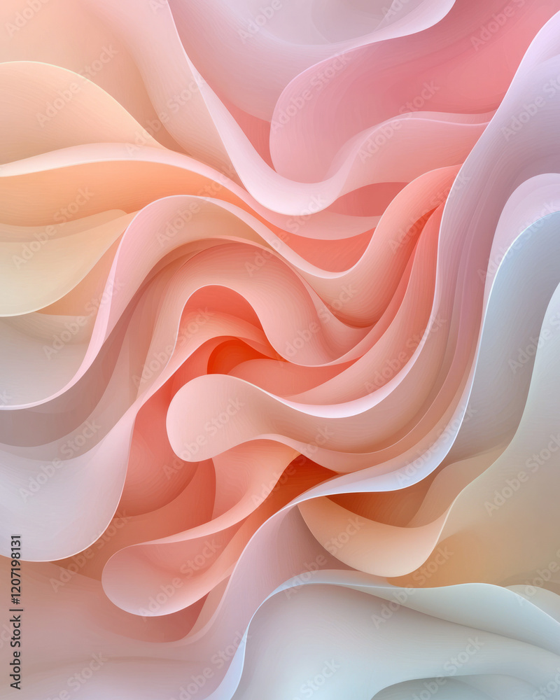 Aufkleber a minimalist abstract artwork with smooth, undulating lines in soft pink and white, evoking a sense 