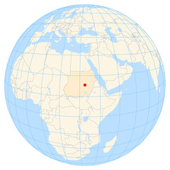 Map showing the location of the city Khartoum in the Sudan (Northern Africa) on the earth globe.