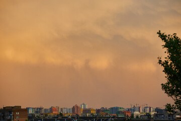 Golden Sky Over City at Sunset