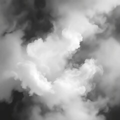 The image is a cloudy sky with a white cloud in the middle. The sky is dark and gloomy, and the white cloud is looming over the rest of the sky. Scene is somber and melancholic