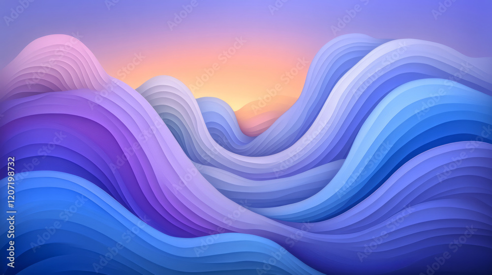 Poster an artistic depiction of abstract waves with bold neon blue and purple gradients, creating a visuall