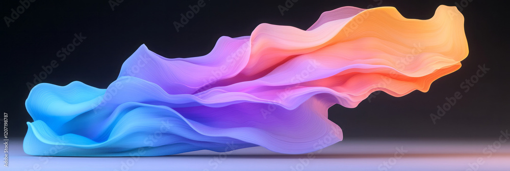 Poster a serene abstract wave scene featuring soft neon blue and purple gradients gently undulating across 