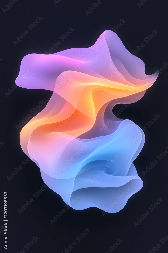 Poster a captivating abstract wave design with vibrant neon blue and purple gradients flowing harmoniously 