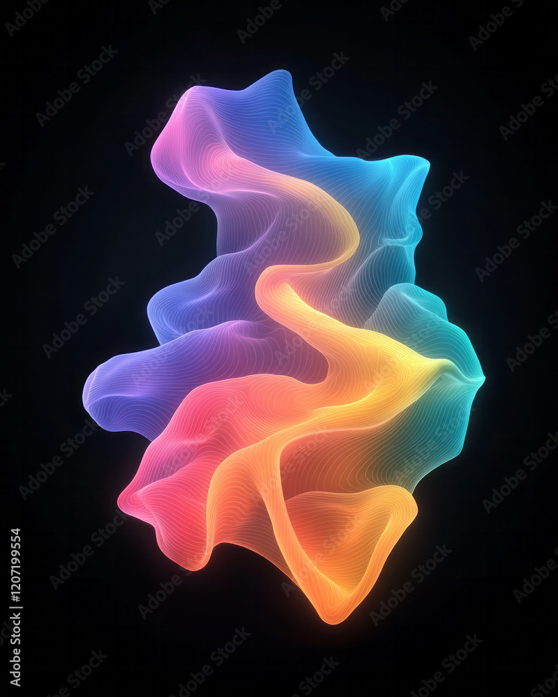 Aufkleber a futuristic abstract scene with neon-colored lines forming intricate gradient curves, set against a