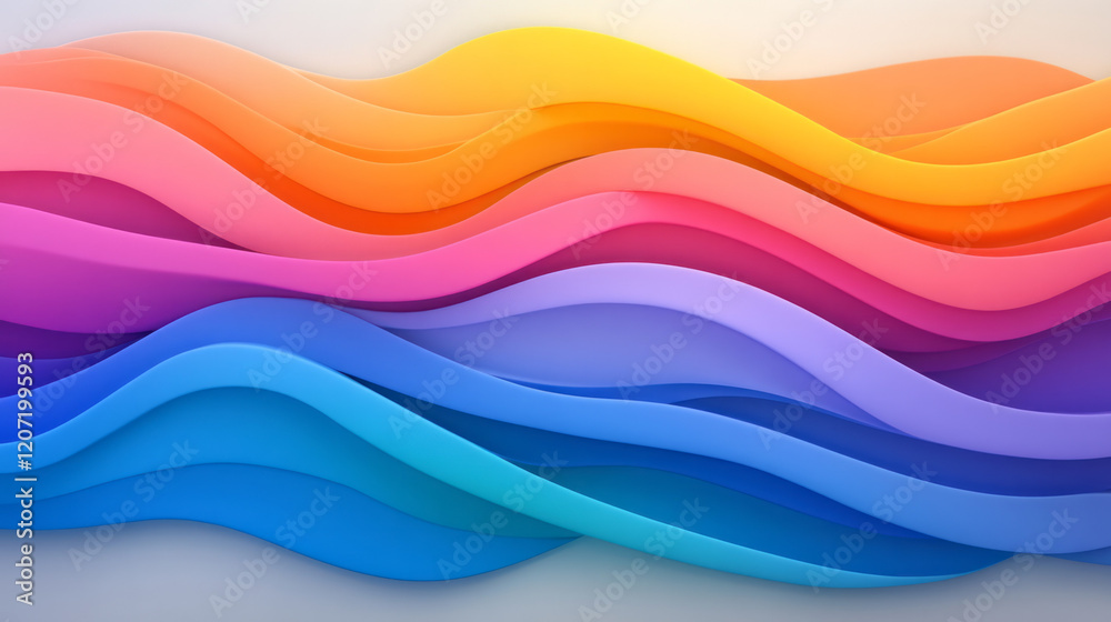 Fototapete An artistic depiction of vibrant lines cascading in fluid gradient curves, creating a visually stunning and dynamic pattern,