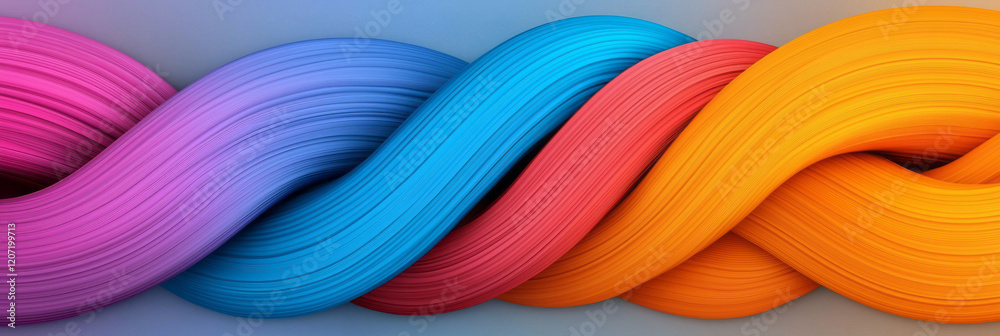 Leinwandbilder A striking abstract pattern of vibrant, multicolored lines intertwining with smooth gradient curves, symbolizing connectivity and flow,