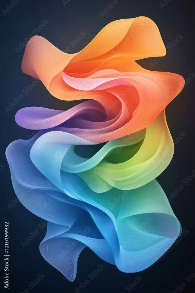 Aufkleber An intricate abstract artwork of colorful lines blending seamlessly into flowing gradient curves, enhancing depth and dimension,