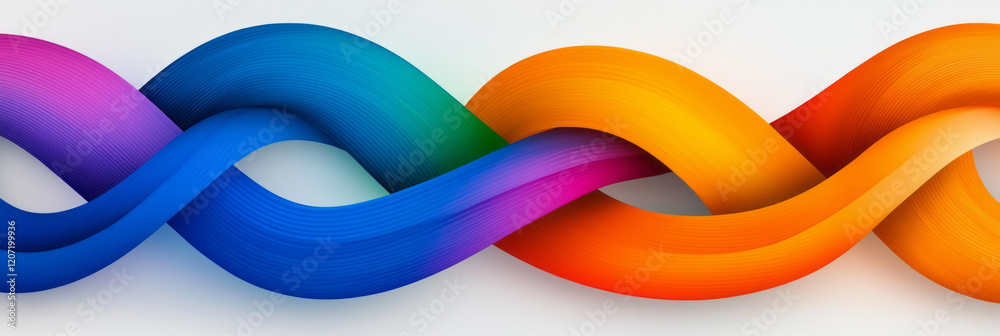 Poster A sleek abstract pattern with vibrant lines intersecting at various angles, creating dynamic gradient curves on a clean background,