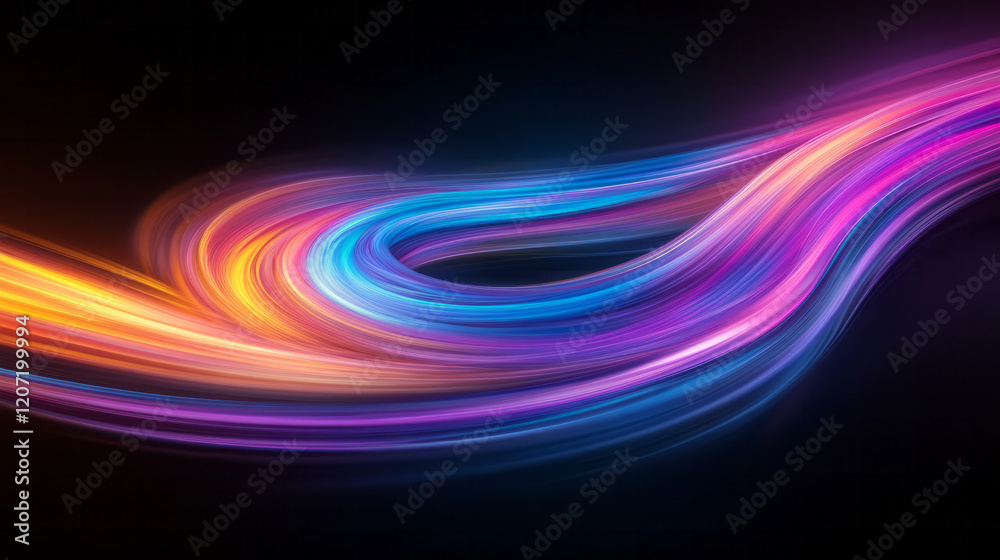 Poster a captivating abstract scene of colorful lines moving gracefully through gradient curves, symbolizin