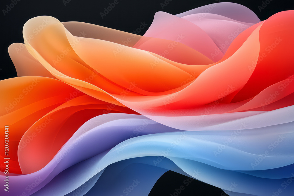 Poster A striking abstract pattern of vivid lines forming smooth gradient curves, set against a dark background for a bold contrast,