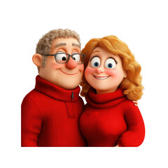 Happy Cartoon Senior Couple in Red Sweaters