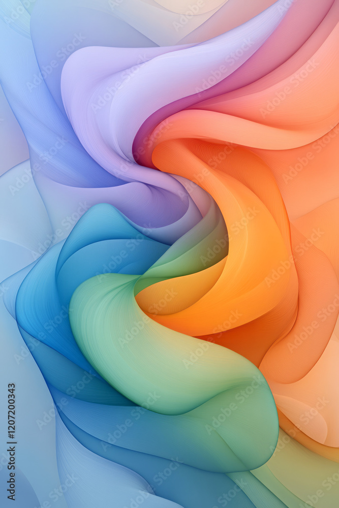 Leinwandbilder A modern abstract composition with radiant lines and fluid gradient curves in vibrant hues, creating an energetic and lively design,