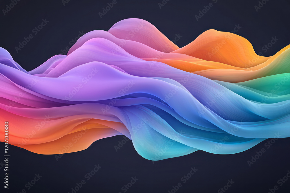 Aufkleber A mesmerizing abstract wave pattern with vibrant, colorful gradients flowing smoothly across a dark background, creating a sense of depth and motion,