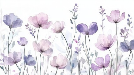 Fototapeta premium Beautiful seamless floral water color pattern Set, watercolor wild flowers, leaves and grass,Collection botanic garden elements, isolated illustration in rustic or vintage style,copy space.