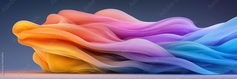 Poster a futuristic abstract composition of colorful waves with intense gradient vibrancy, intertwining sea