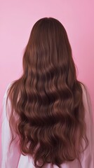 Fototapeta premium Beautiful model girl with Brown hair strand,silky healthy chestnut wavy hair strand,hair wavy ribbon, with smooth,Keratin straightening,Treatment,straight long hair,procedures,Smooth hairstyle.